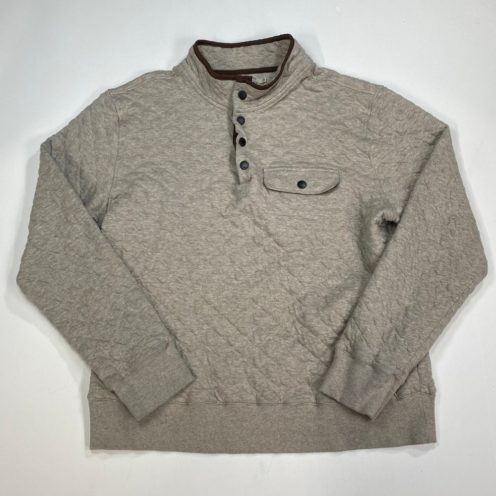 Faherty Brand Quilted Snap Neck Pullover Sweatshirt Tan‎ Mens Size Large